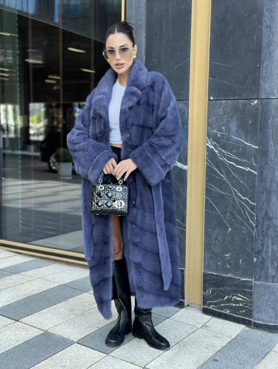 Норковая шуба с английским воротником - цвет джинс - фото 10