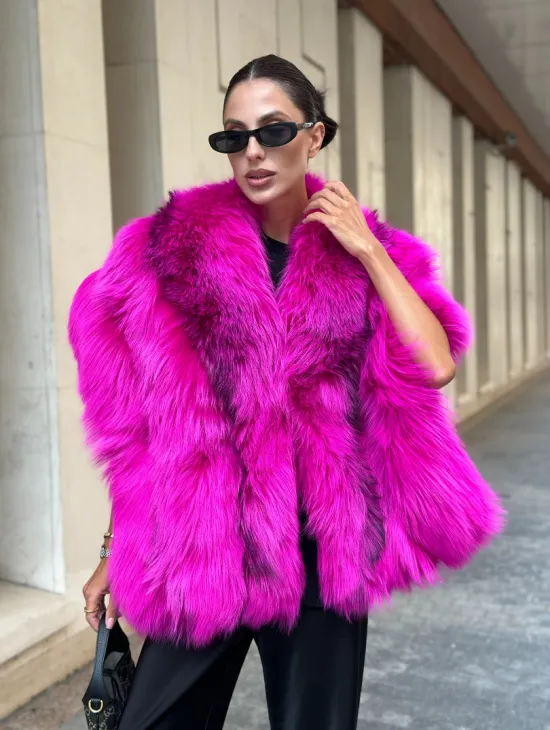 Накидка - палантин из меха чернобурки - фуксия - фото 0