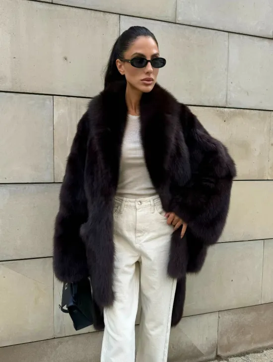 Шуба - жакет из меха куницы в цвете BURGUNDY - фото 9